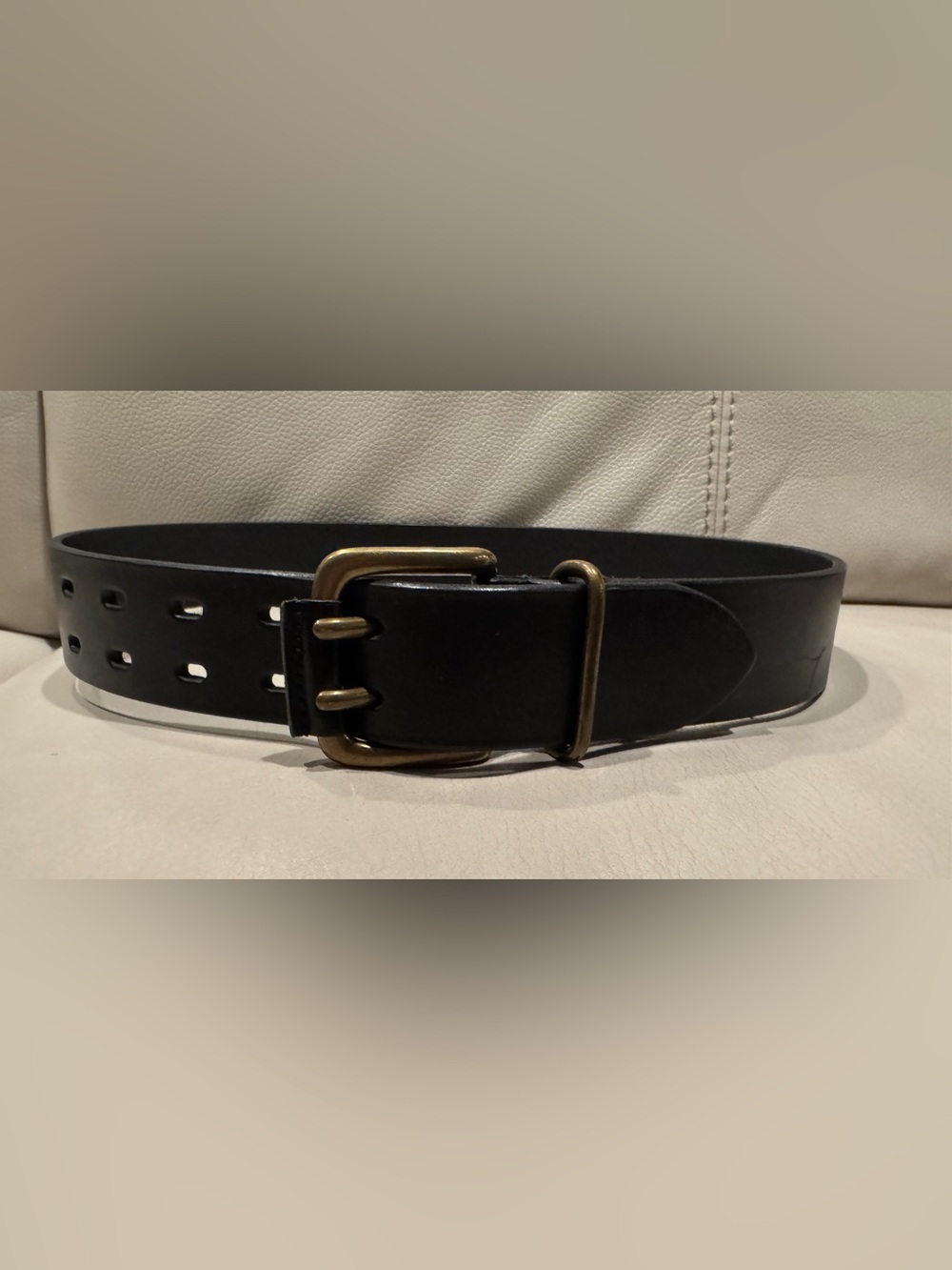GAP Black Leather Belt with Antique Brass-Tone Buckle sz S